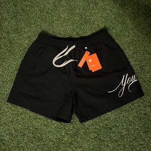YoungLA Black Swim Shorts with White Drawstring